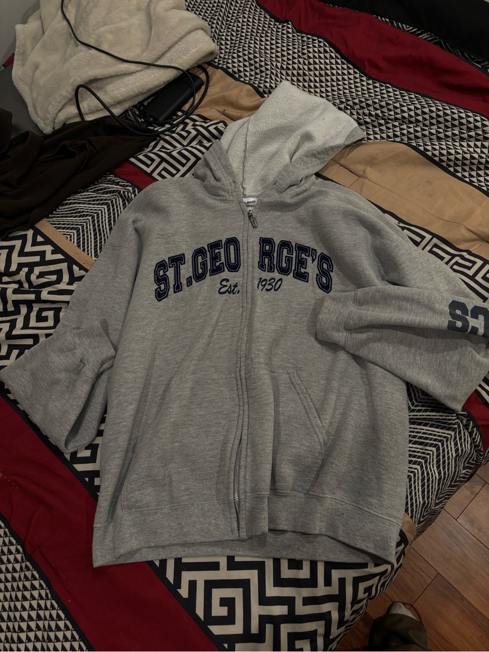 Gildan Gray Full-Zip Hoodie with Navy 'St. George's' Lettering